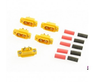 Prises XT60 E1 males fixables sur panneau (5 pcs), gaine thermo incluse Hacker