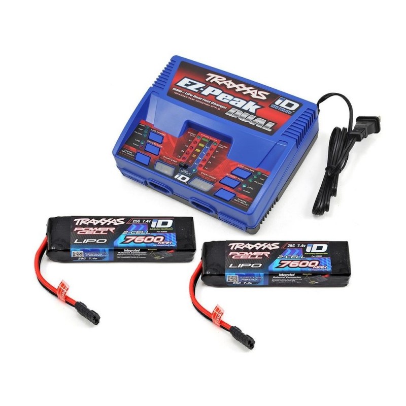 Caricabatterie Traxxas EZ-Peak Dual 100W + 2 x Lipo 2s 7600mha iD 2991G