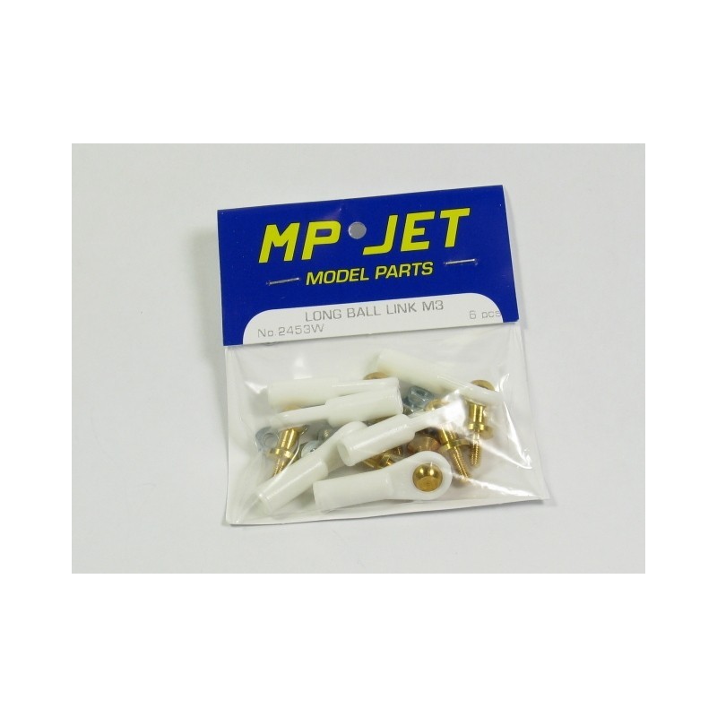 2453 - Clevis M3 ball joint with long threaded base M3 + nuts (6pcs) - Mp Jet