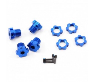 Traxxas hexagones de roues alu anodises bleu + ecrous de roues anodises bleu 5353X