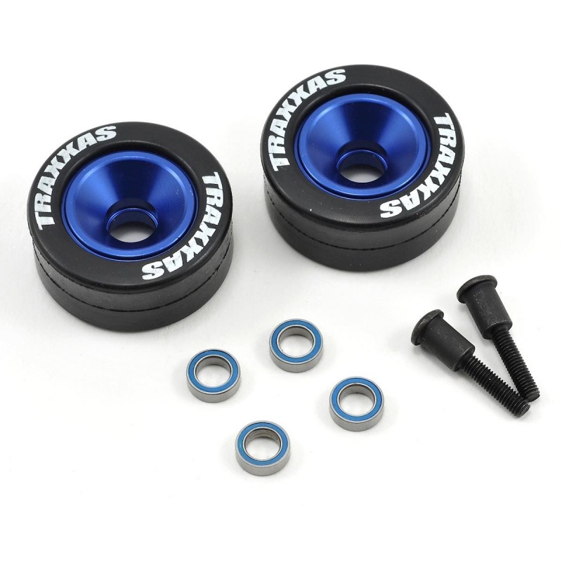 Traxxas roues alu anodisees bleu pour barre wheelie bar (2) 5186A
