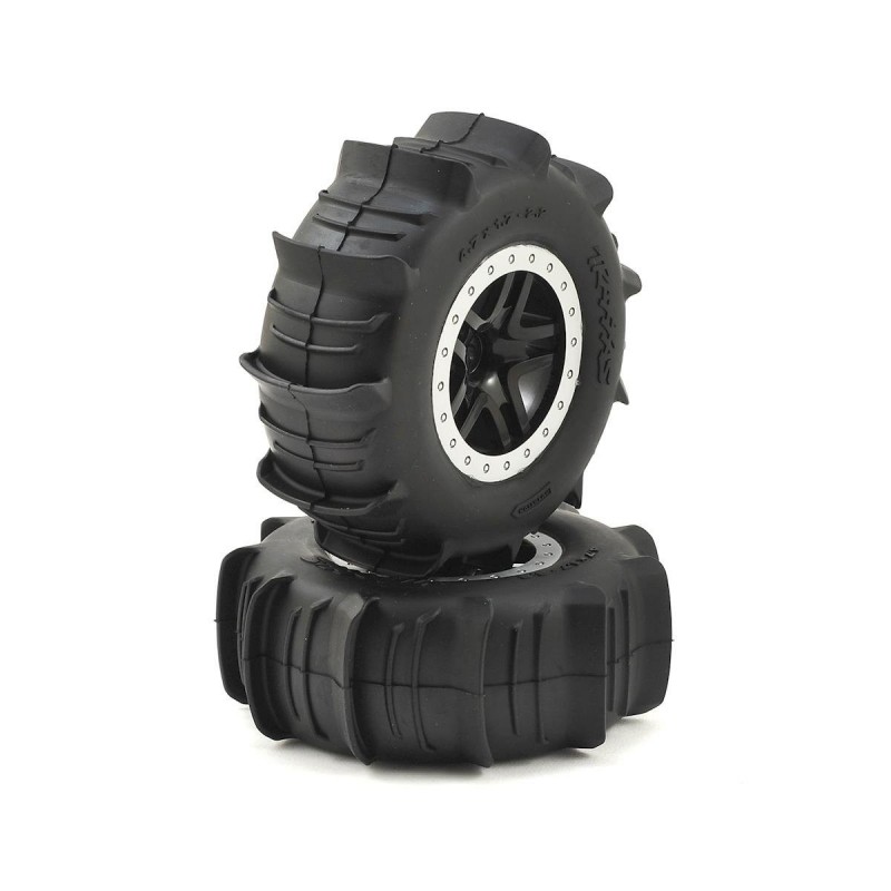 Traxxas tires + wheels satin chrome beadlock style shovel tires (2) 5891