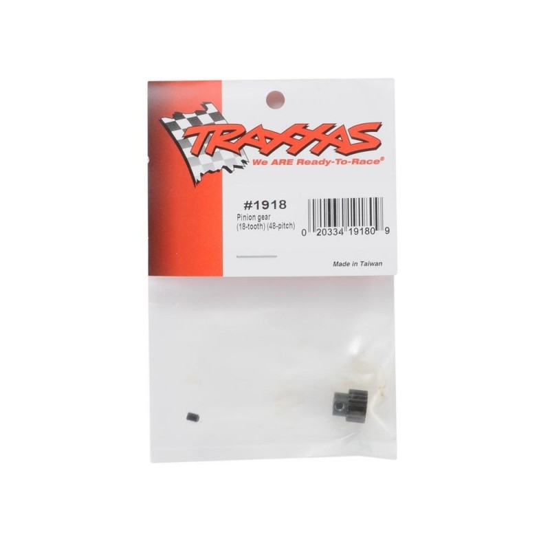 Traxxas 6491R Pignon Moteur 18 Dents Renforcé – Pas Métrique 1.0 – Arbre 5 Mm – Acier Usiné – Compatible Engrenages Droits