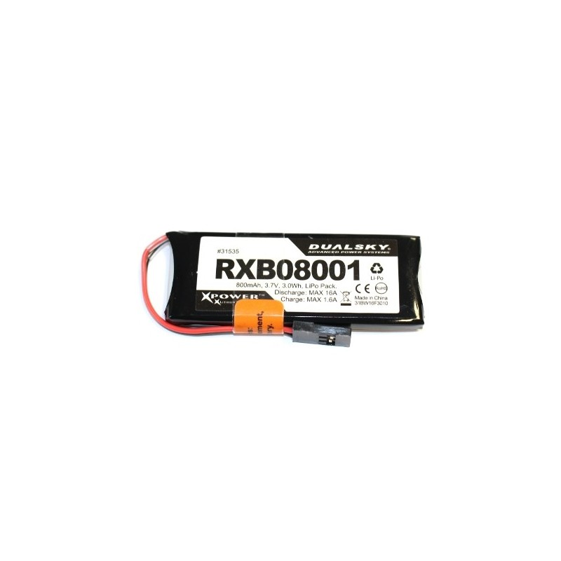 Batteries de réception - Batterie Lipo 1S 3.7V 800mAh 20C RX Dualsky -  FLASH RC