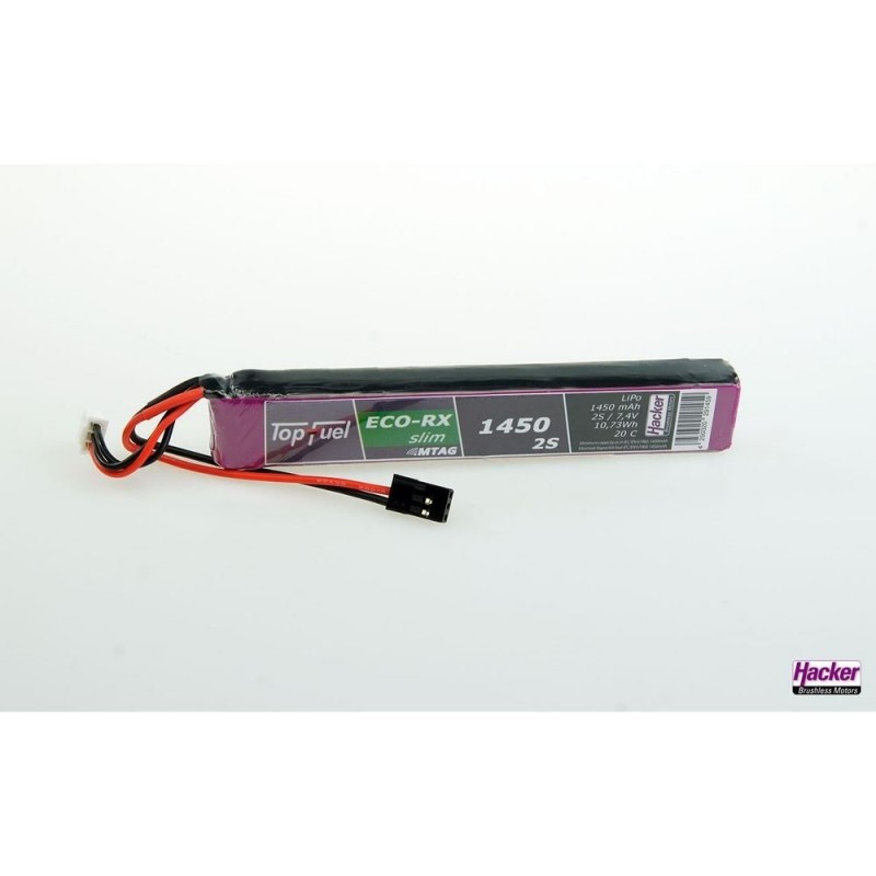 Batterie Hacker TopFuel Eco-RX SLIM RX MTAG, lipo 2S 7.4V 1450mAh 20C prise servo JR/UNI