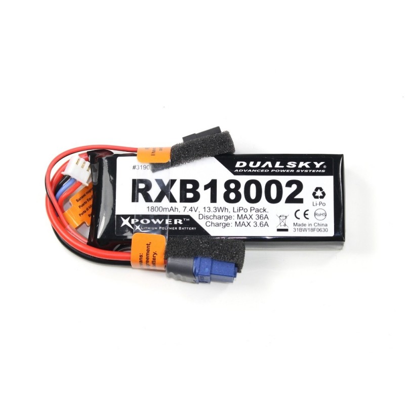 Batería 2S 7.4V 1800mAh Lipo 20C RX Dualsky JR y toma XT60