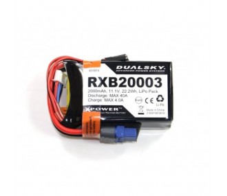 Batteria Lipo 3S 11.1V 2000mAh 20C RX Dualsky JR e presa XT60