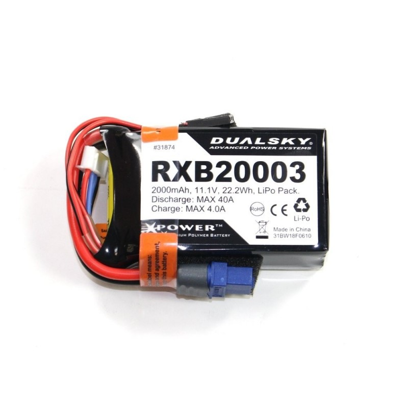 Batteria Lipo 3S 11.1V 2000mAh 20C RX Dualsky JR e presa XT60