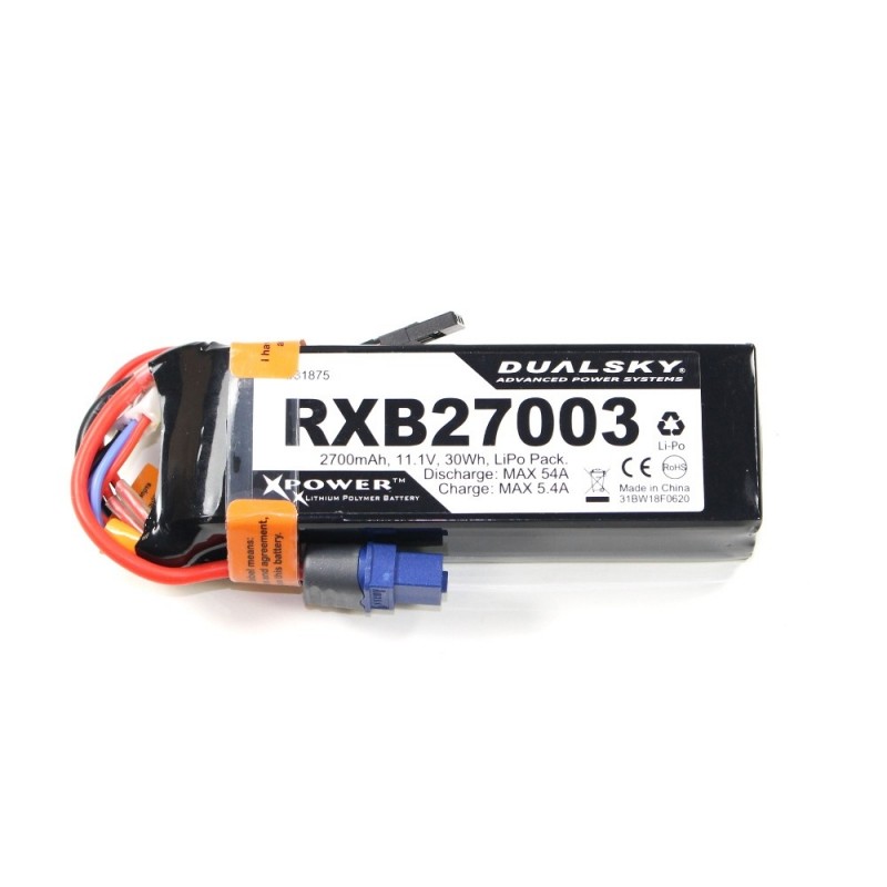 Akku Lipo 3S 11.1V 2700mAh 20C RX Dualsky Steckdose JR und XT60