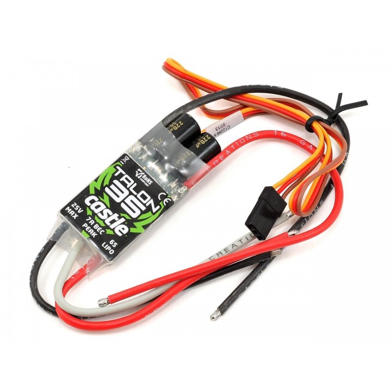 Castle Creations TALON 35A 2-6S BEC 5A

This product name is already in English. Here’s a breakdown for clarity:

- Castle Creations: (Brand name)
- TALON 35A: (Model name, 35 Amp rating)
- 2-6S: (Compatible with 2 to 6 cell LiPo batteries)
- BEC 5A: (Inc