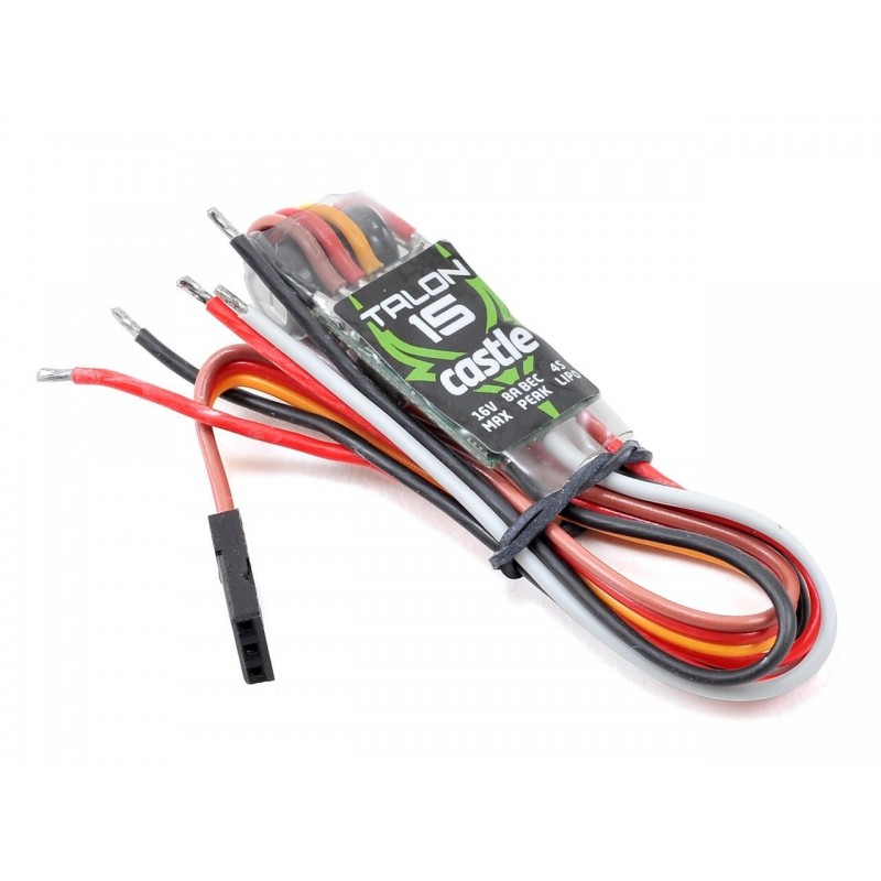 Castle Creations TALON 15A 2-4S BEC 3A

This text is already in English, except for the brand and product name. Here is a breakdown of the terms:

- Castle Creations: Brand name
- TALON 15A: Product/model name (ESC, Electronic Speed Controller)
- 2-4S: Su