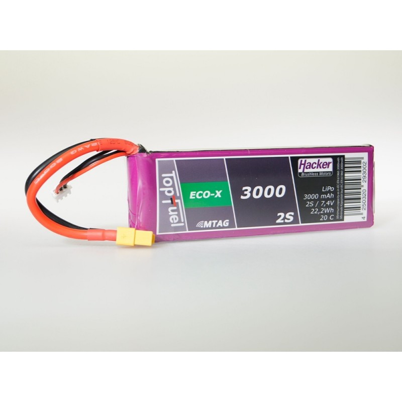 Batterie Lipo Hacker TopFuel Eco-X MTAG 2S 7.4V 3000mAh 20C Prise XT60