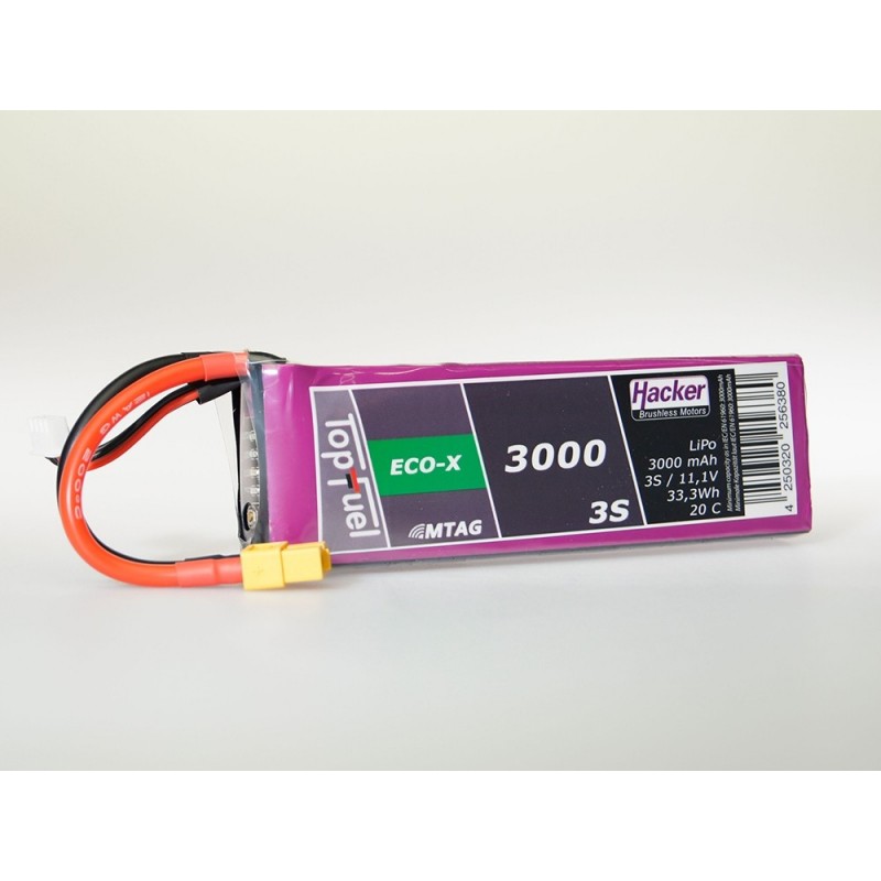 Batterie Lipo Hacker TopFuel Eco-X MTAG 3S 11.1V 3000mAh 20C Prise XT60