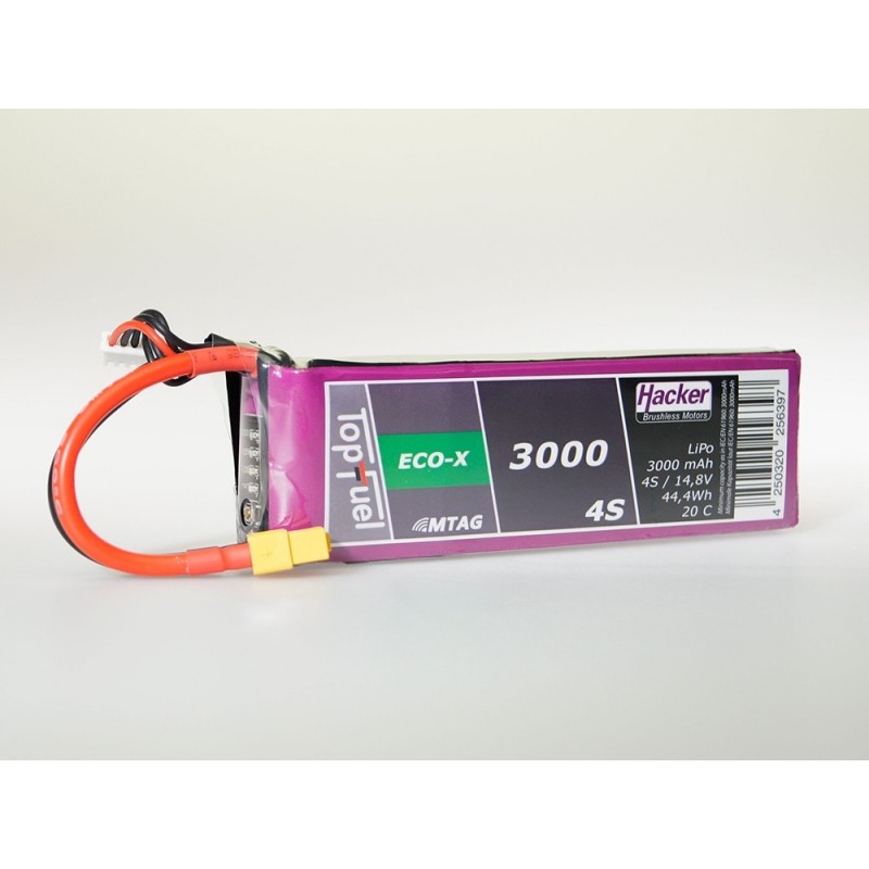 Batterie Lipo Hacker TopFuel Eco-X MTAG 4S 14.8V 3000mAh 20C Prise XT60