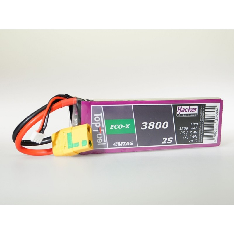 Batterie Lipo Hacker TopFuel Eco-X MTAG 2S 7.4V 3800mAh 20C Prise XT90S