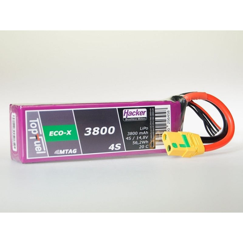 Batterie Lipo Hacker TopFuel Eco-X MTAG 4S 14.8V 3800mAh 20C Prise XT90S