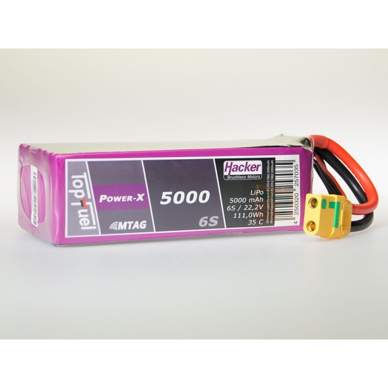 Batterie Lipo Hacker TopFuel Power-X MTAG 6S 22.2V 5000mAh 35C Prise XT90S
