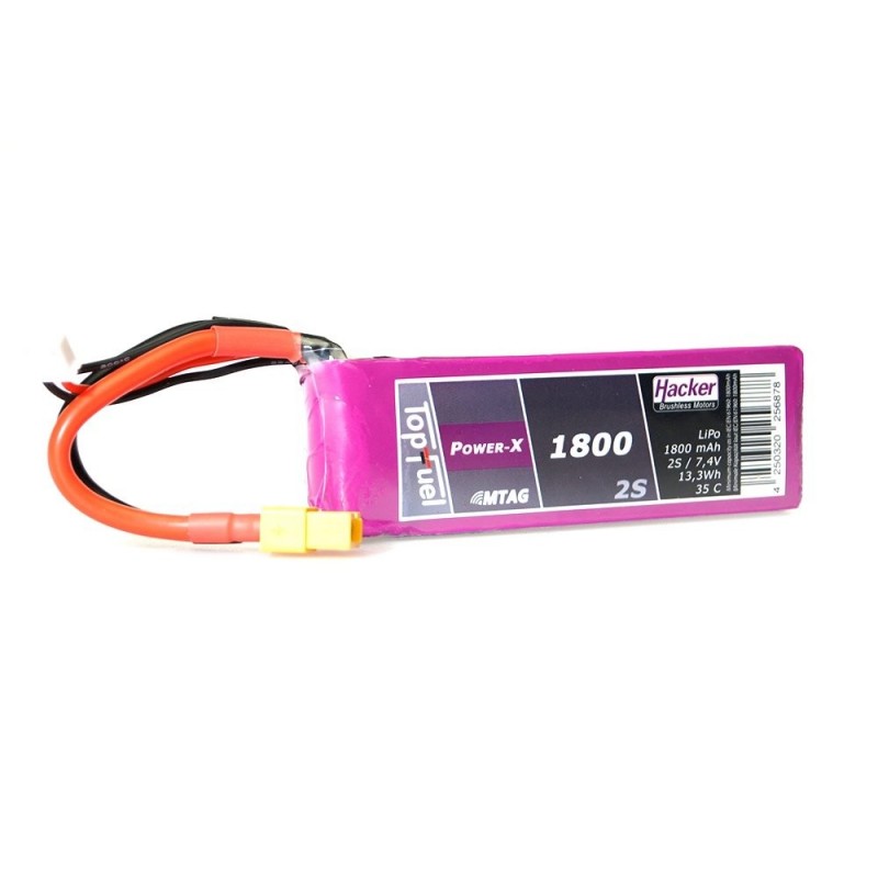 Batterie Lipo Hacker TopFuel Power-X MTAG 2S 7.4V 1800mAh 35C Prise XT60