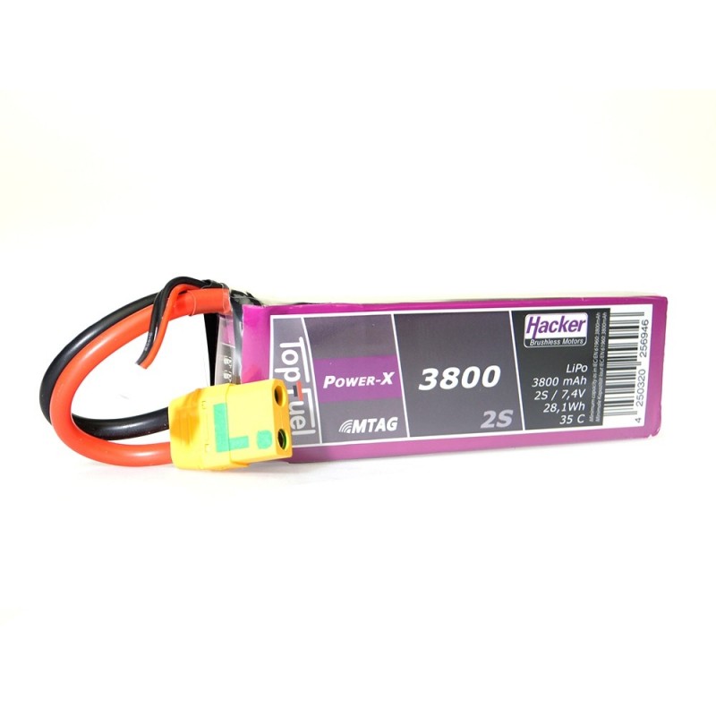 Lipo Battery Hacker TopFuel Power-X MTAG 2S 7.4V 3800mAh 35C XT90S socket