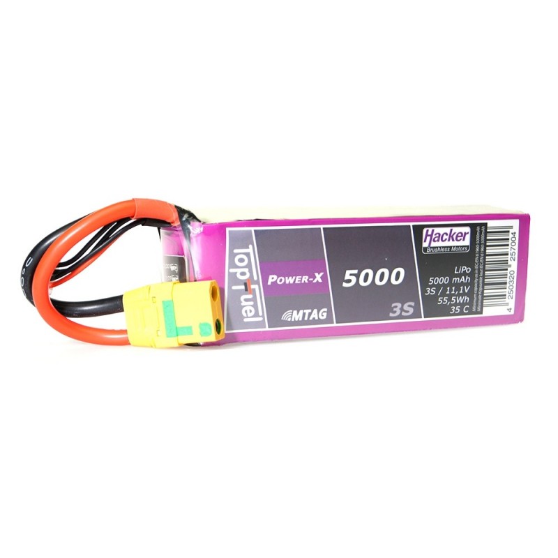 Batterie Lipo Hacker TopFuel Power-X MTAG 3S 11.1V 5000mAh 35C Prise XT90S