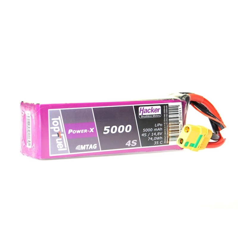 Batterie Lipo Hacker TopFuel Power-X MTAG 4S 14.8V 5000mAh 35C Prise XT90S