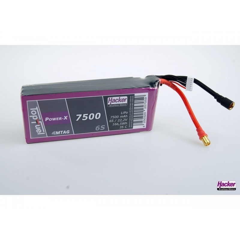 Batterie Lipo Hacker TopFuel Power-X MTAG 6S 22.2V 7500mAh 35C Prise XT90S