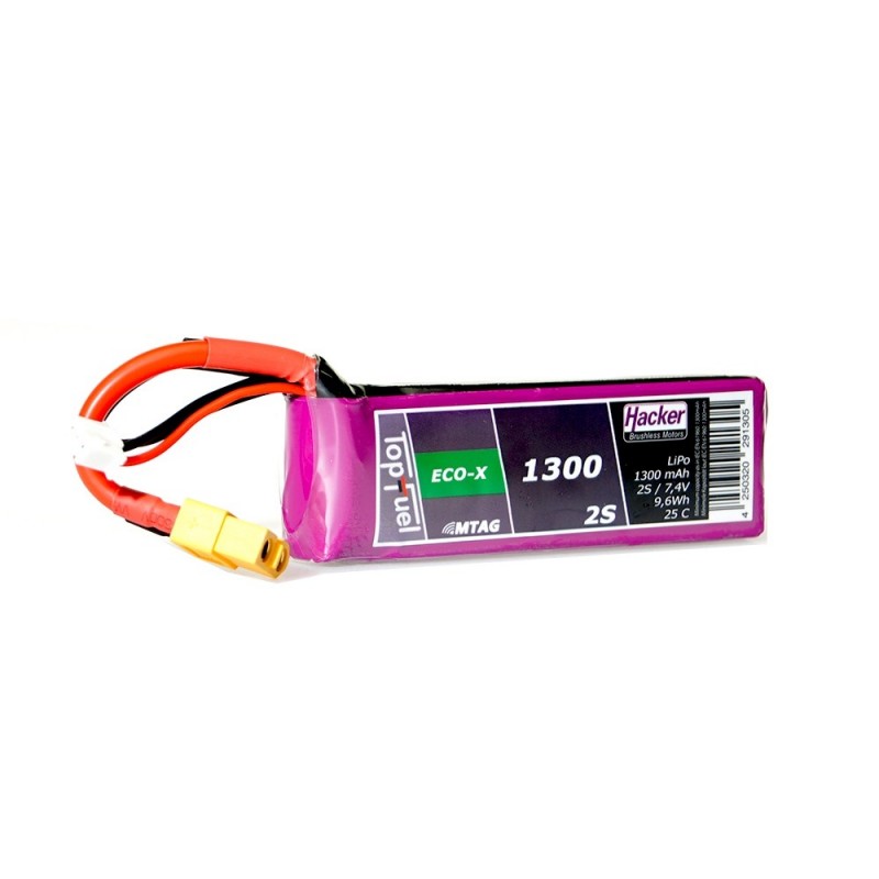 Battery Lipo Hacker TopFuel Eco-X MTAG 2S 7.4V 1300mAh 25C XT60 socket