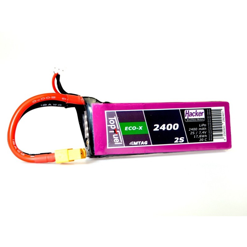 Batterie Lipo Hacker TopFuel Eco-X MTAG 2S 7.4V 2400mAh 20C Prise XT60