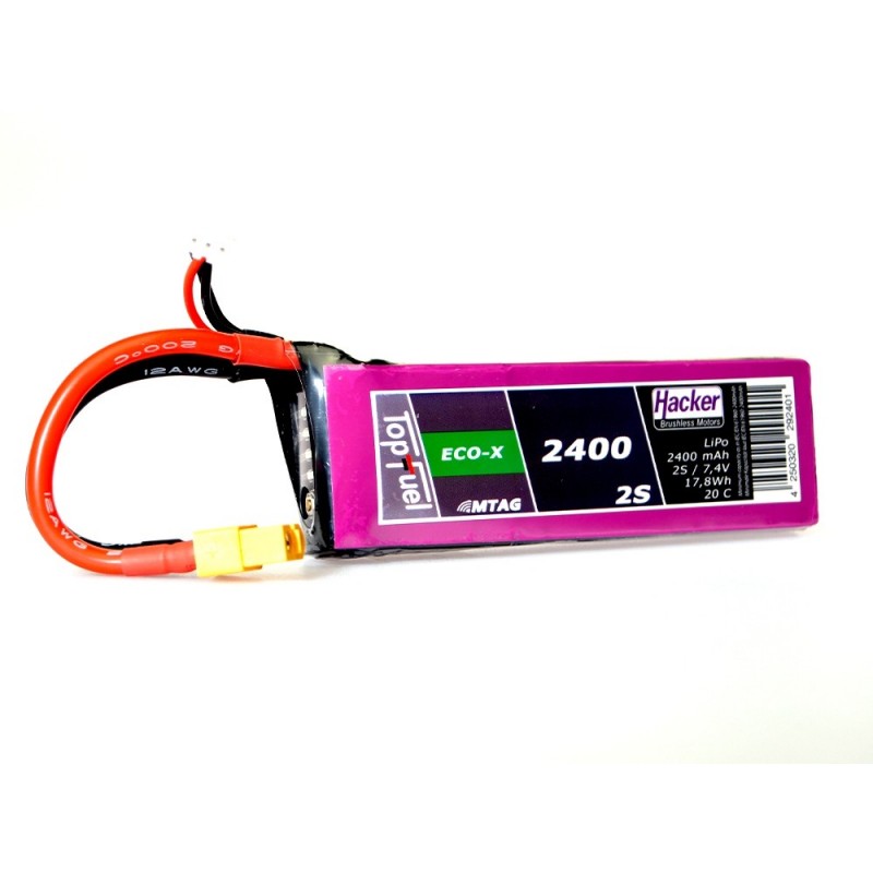 Battery Lipo Hacker TopFuel Eco-X MTAG 2S 7.4V 2400mAh 20C XT60 socket