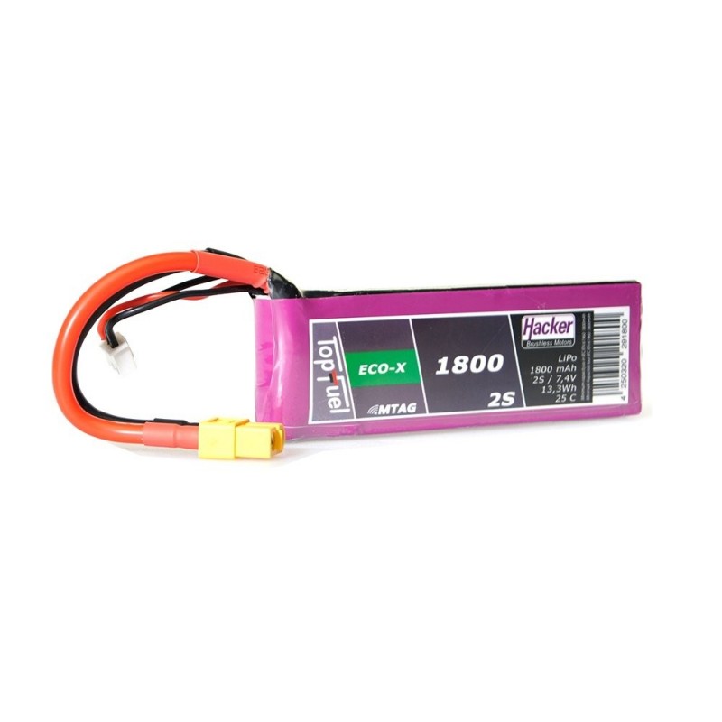 Batterie Lipo Hacker TopFuel Eco-X MTAG 2S 7.4V 1800mAh 25C Prise XT60