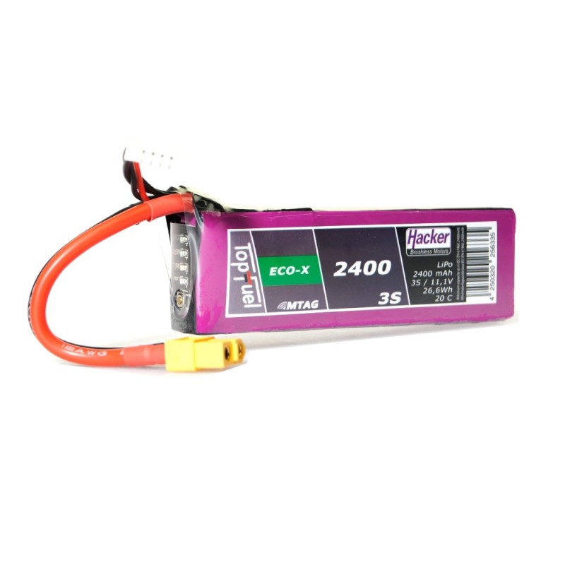 Batterie Lipo Hacker TopFuel Eco-X MTAG 3S 11.1V 2400mAh 20C Prise XT60