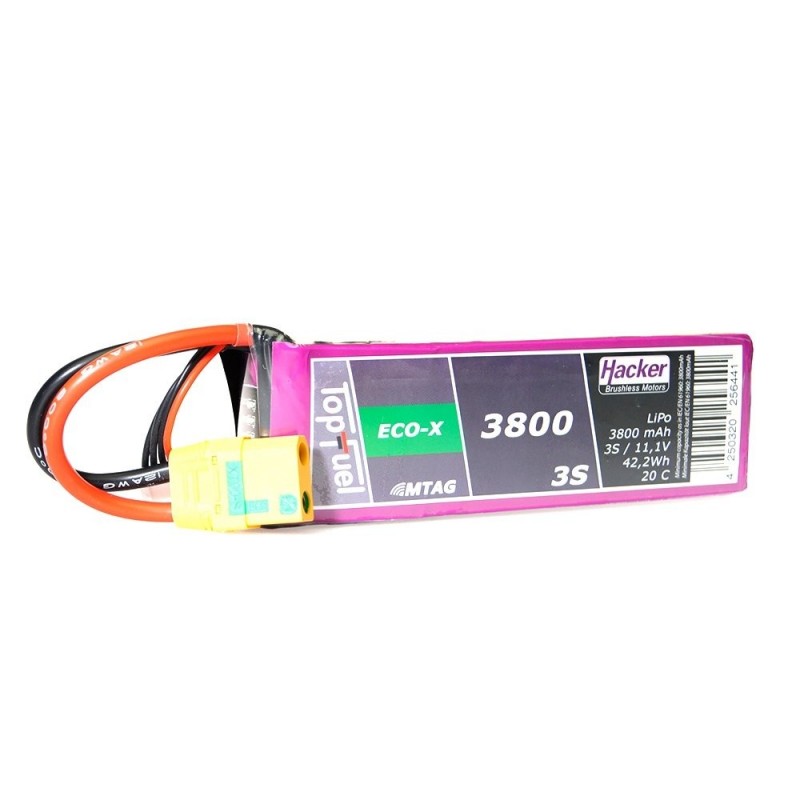 Batterie Lipo Hacker TopFuel Eco-X MTAG 3S 11.1V 3800mAh 20C Prise XT90S