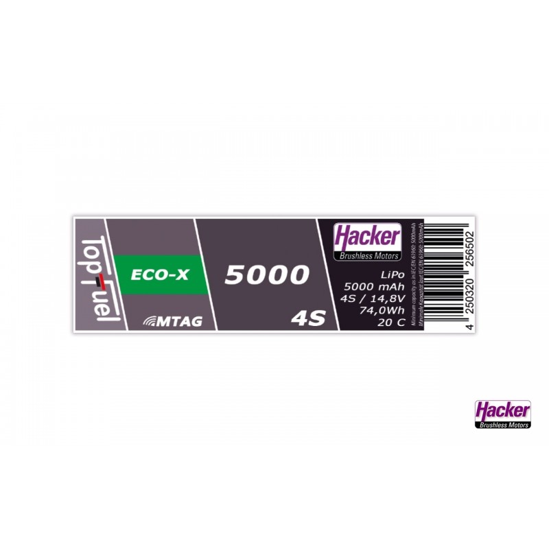 Batterie Lipo Hacker TopFuel Eco-X MTAG 4S 14.8V 5000mAh 20C Prise XT90S