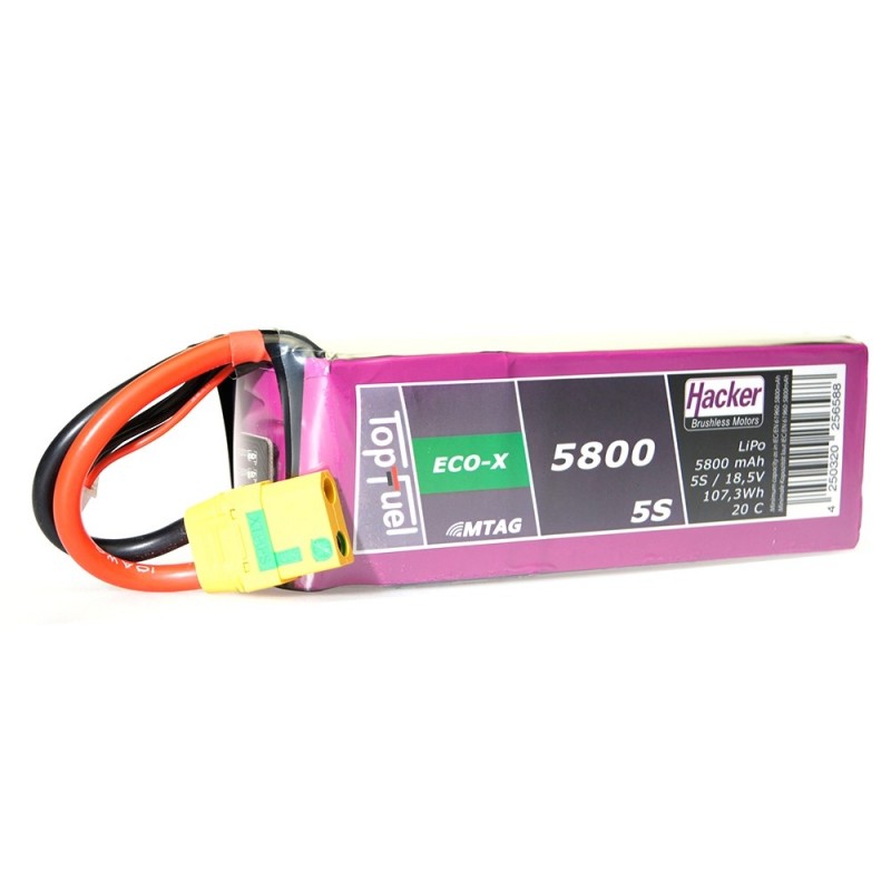 Batterie Lipo Hacker TopFuel Eco-X MTAG 5S 18.5V 5800mAh 20C Prise XT90S