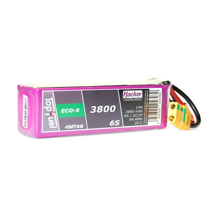 Batterie Lipo Hacker TopFuel Eco-X MTAG 6S 22.2V 3800mAh 20C Prise XT90