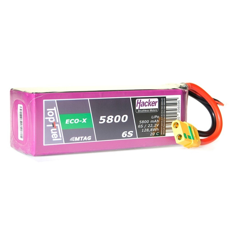 Battery Lipo Hacker TopFuel Eco-X MTAG 6S 22.2V 5800mAh 20C XT90S socket
